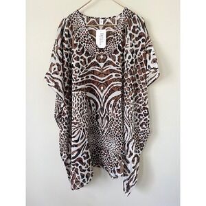 Bijoux Terner Animal Print Cover Up Kaftan‎ V-Neck Mixed Leopard Zebra One Size